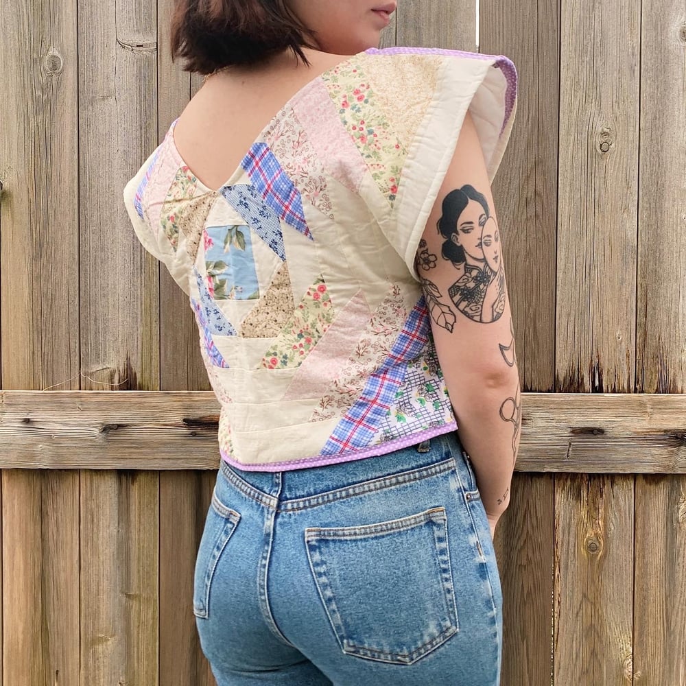 Image of Quilted Crop Top — Cream, Plaid & Pastel
