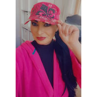 Image 1 of Pink Fleur-de-lis Cadet Distressed Military Cap