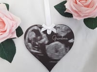 Image 4 of Personalised baby scan hanging wood heart,baby announcement heart wood plaque