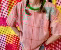 Image 1 of HAND LOOMED Handwoven  T peach and plaid LARGE size