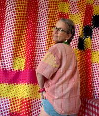 Image 2 of HAND LOOMED Handwoven  T peach and plaid LARGE size