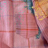 Image 3 of HAND LOOMED Handwoven  T peach and plaid LARGE size
