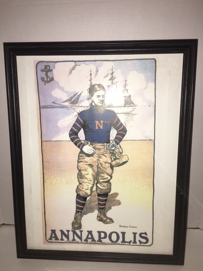 Image of ANTIQUE ANNAPOLIS FOOTBALL FRAMED ARTWORK