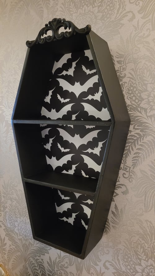 Image of White Bat Coffin Wall Shelf