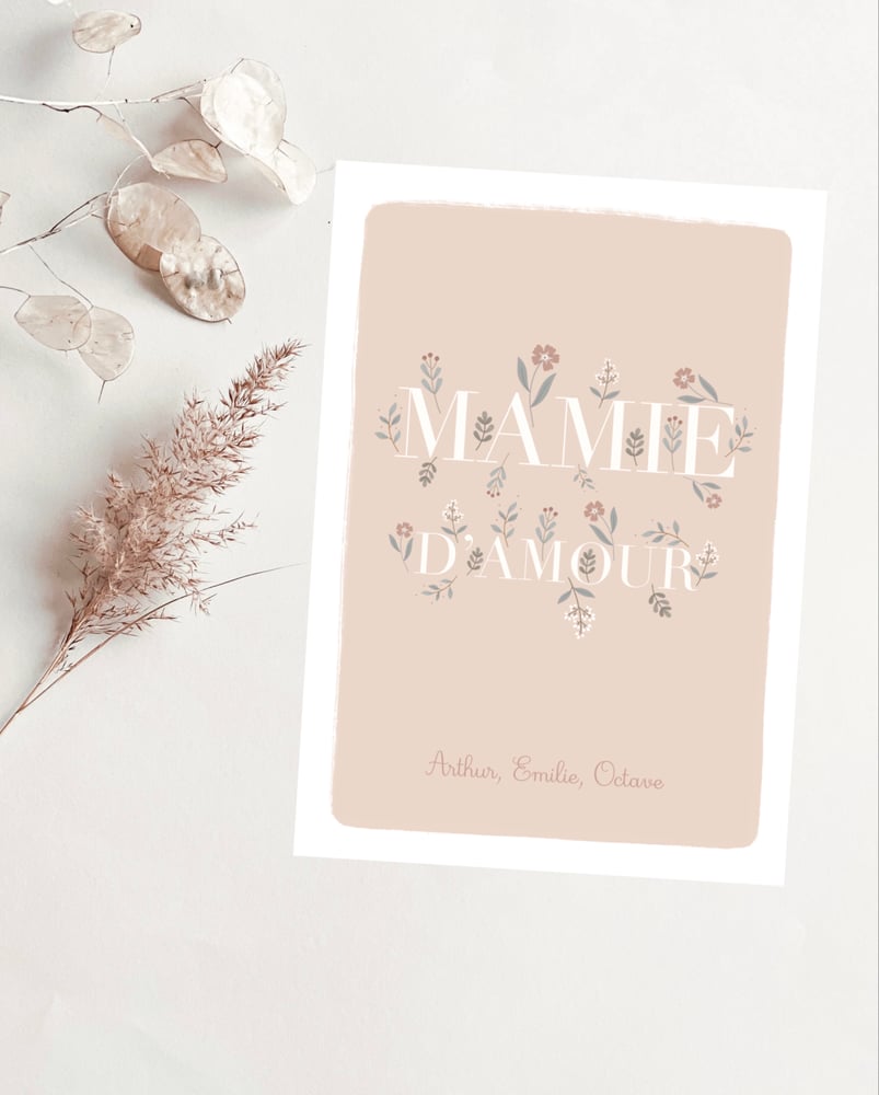 Image of Affiche - Mamie d’amour floral rose - personnalisable