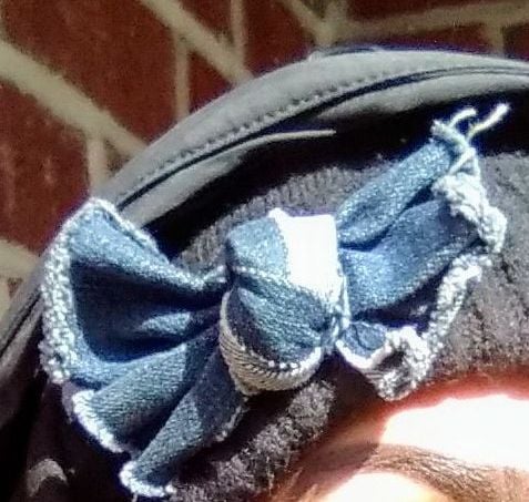 Image of Tasty Raw Edge Denim City Bow Skully Pin