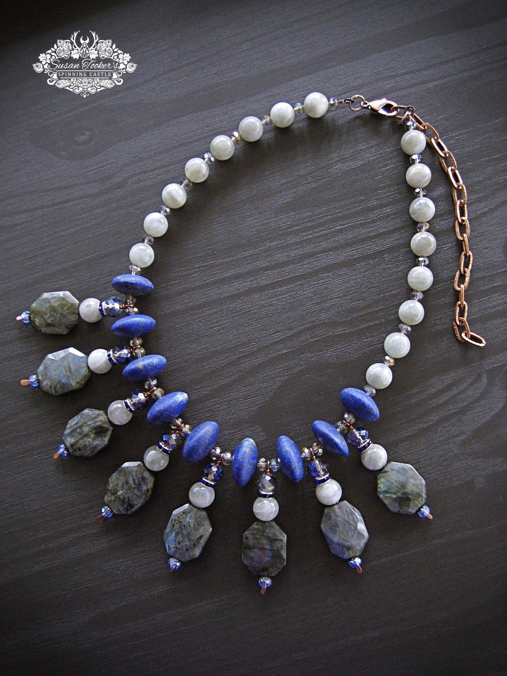 Image of CLEOPATRA - Lapis lazuli Labradorite Green Moonstone Gemstone Statement Necklace Goddess Bib Collar