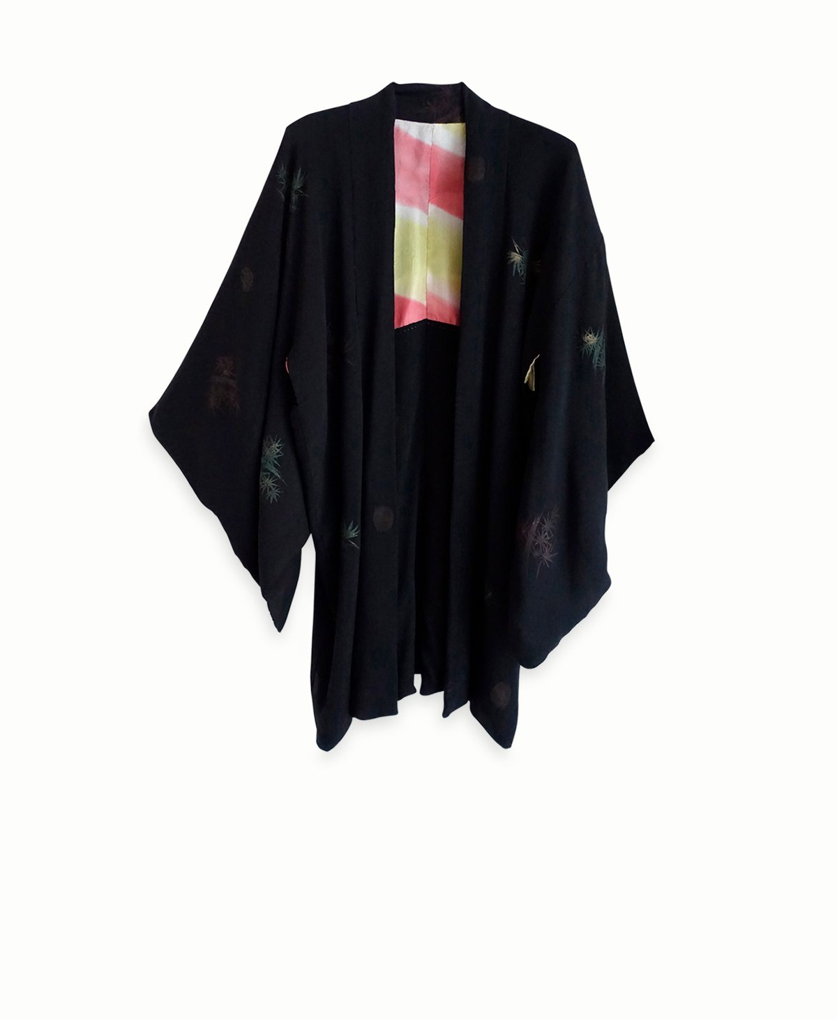 Image of Sort kort kimono af silke med grangrene - vendbar