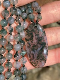 Image 1 of Dendritic Moss Agate Mala, Moss Agate 108 Beads Japa Mala Hand Knotted Gemstone Necklace