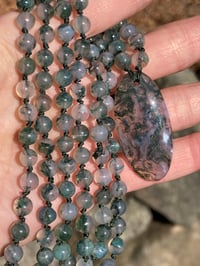 Image 3 of Dendritic Moss Agate Mala, Moss Agate 108 Beads Japa Mala Hand Knotted Gemstone Necklace