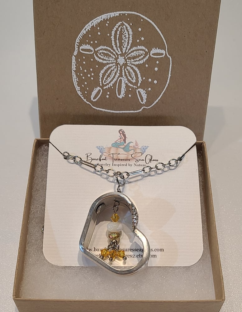 Image of Handmade Vintage Silverware Spoon Necklace-Swarovski Yellow Crystals-Chain- Gift Boxed- EB-450