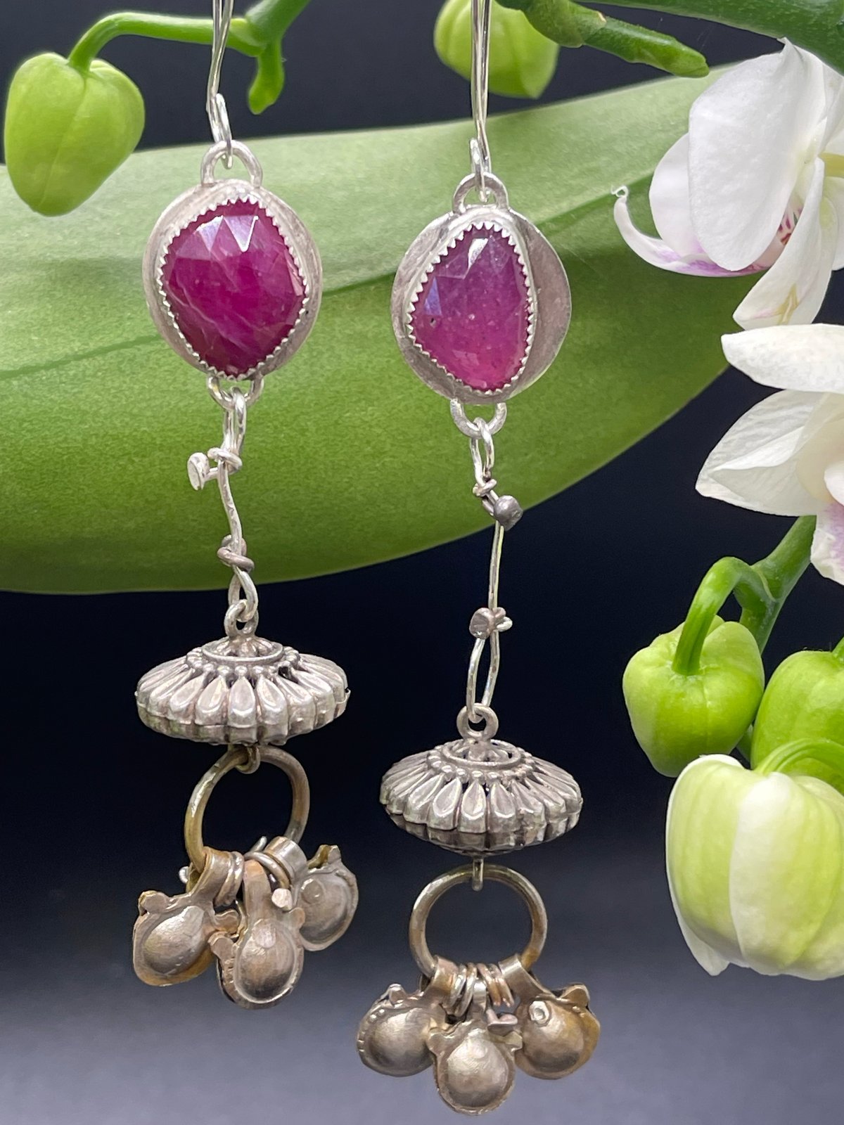 Gold Plated Ruby and Pearl Earrings in Silver ER 410