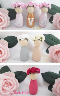 Image 3 of Personalised Pink & Gold  Wooden Peg Dolls, New Baby Gift, Personalised Nursery Decor