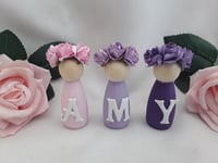 Image 1 of Personalised Wooden Peg Dolls, New Baby Gift, Personalised Nursery Decor