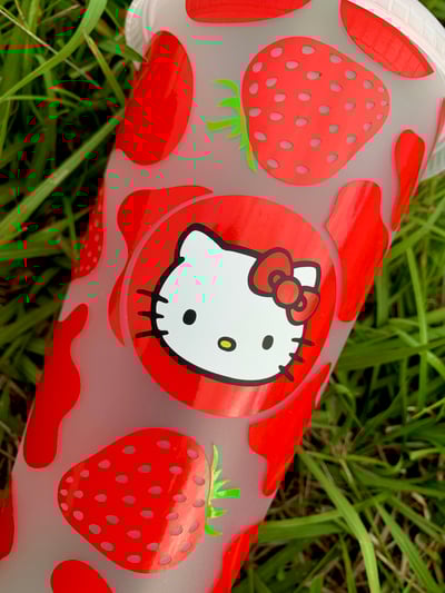 Image of Hello Kitty Strawberry Cow Print Cold Cup, Hello Kitty Cup, Strawberry Cow Print Cup, 