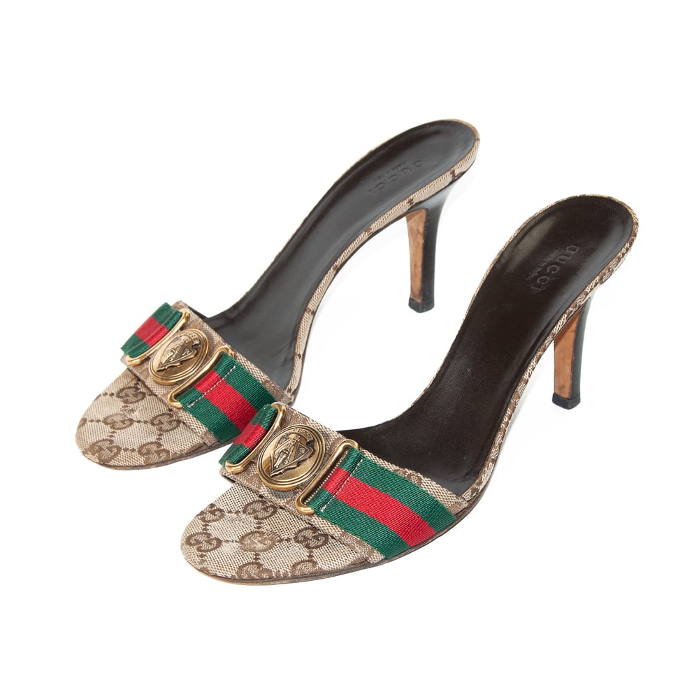 Image of Gucci Monogram Stilleto Mules