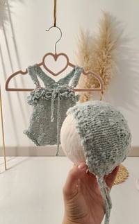Image 1 of Knitted newborn set for photoshoots - Agnes - dusty mint