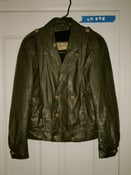 Image of Genuine leather double breasted grey jacket.