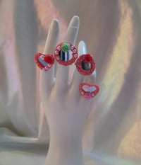 Image 1 of Pink Metallic Deco Cream rings with Pearls and Rosees