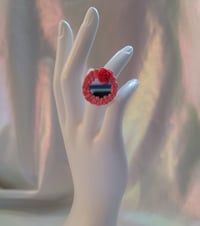 Image 2 of Pink Metallic Deco Cream rings with Pearls and Rosees