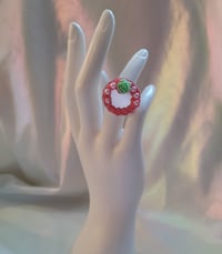 Image 4 of Pink Metallic Deco Cream rings with Pearls and Rosees