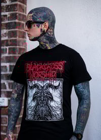 Image 1 of BLACK CROSS WORSHIP THRASH GOAT T-SHIRT