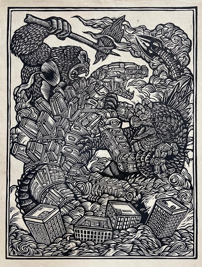 Legendary Mechagodzilla Block Print