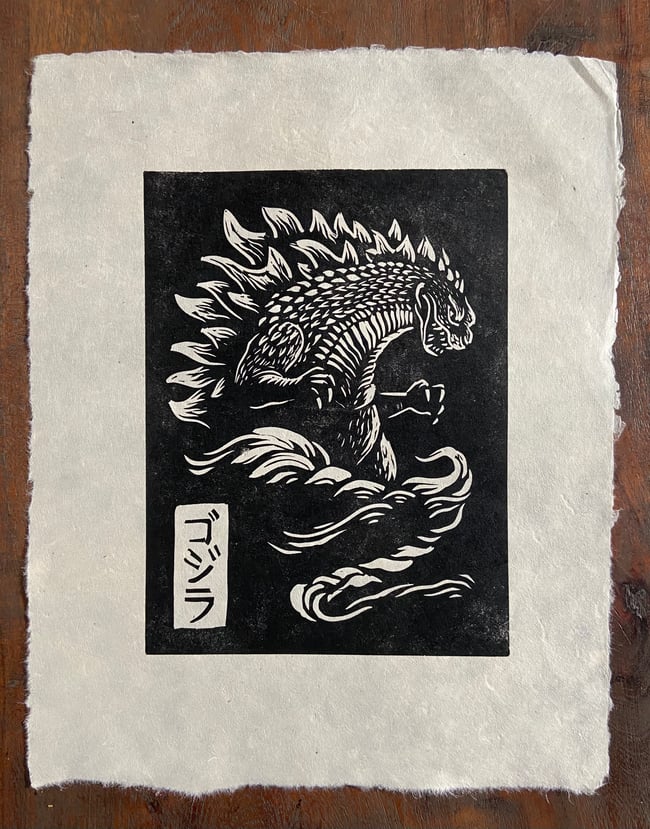 Godzilla Noir Block Print