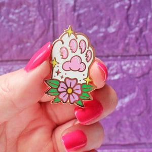 Image of White Magical Cat Paw, hard enamel pin - toe beans - cute - lapel pin badge