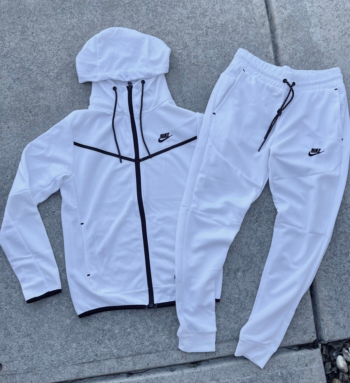 Men’s Light Snow White Slim Fit Tech Zip Up Hoodie Sweatpants Set
