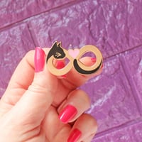 Image 2 of Cat infinity symbol, hard enamel pin - BLACK - rose gold plating - cats forever - lapel pin badge