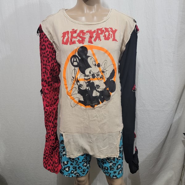 Image of Mickey and Minnie red destroy orange anarchy bondage shirt