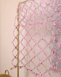 White Pink Lattice Floral Embroidered Lace