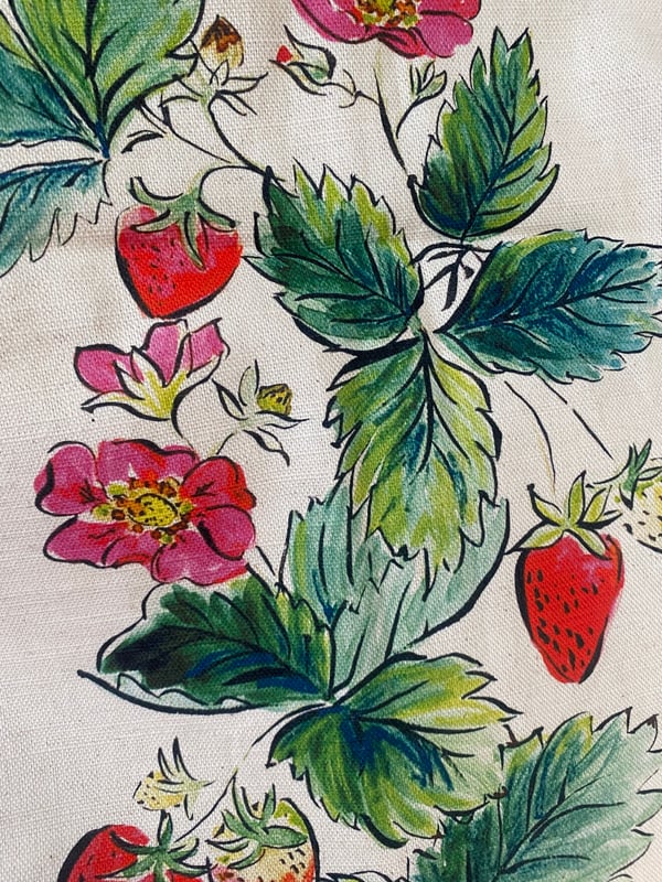 Image of Strawberry print natural linen by the metre