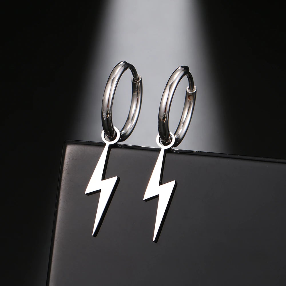 Lightning Bolt Hoop Earrings in Stainless Steel (Gold/Silver)