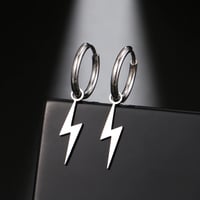 Image 2 of Lightning Bolt Hoop Earrings in Stainless Steel (Gold/Silver)