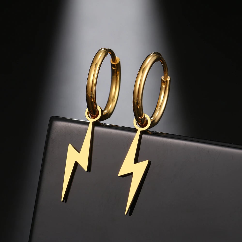 Lightning Bolt Hoop Earrings in Stainless Steel (Gold/Silver)