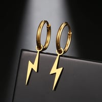Image 1 of Lightning Bolt Hoop Earrings in Stainless Steel (Gold/Silver)