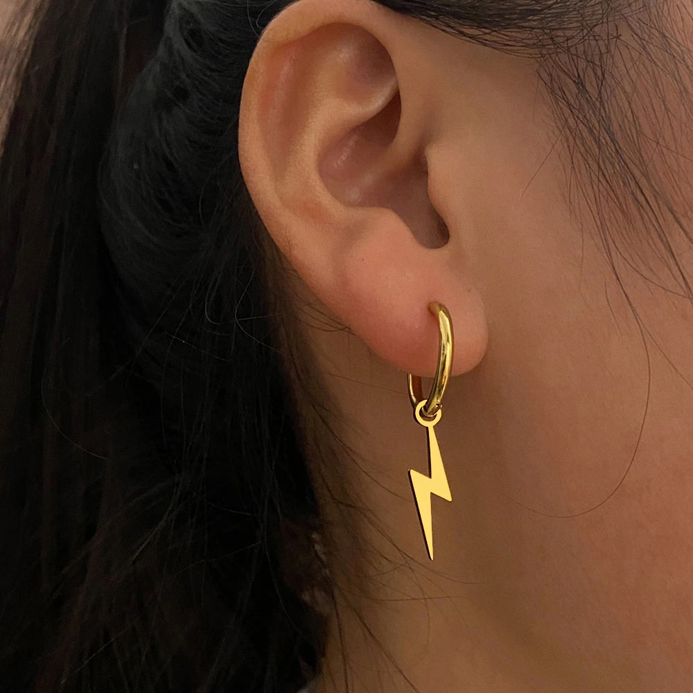 Lightning Bolt Hoop Earrings in Stainless Steel (Gold/Silver)