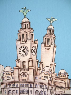 Liverpool Waterfront Art Print - Poster - Design - Sky Blue