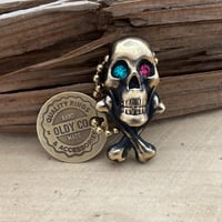 CLASSIC BRASS SKULL & BONES KEYCHAIN WITH JEWELED EYES