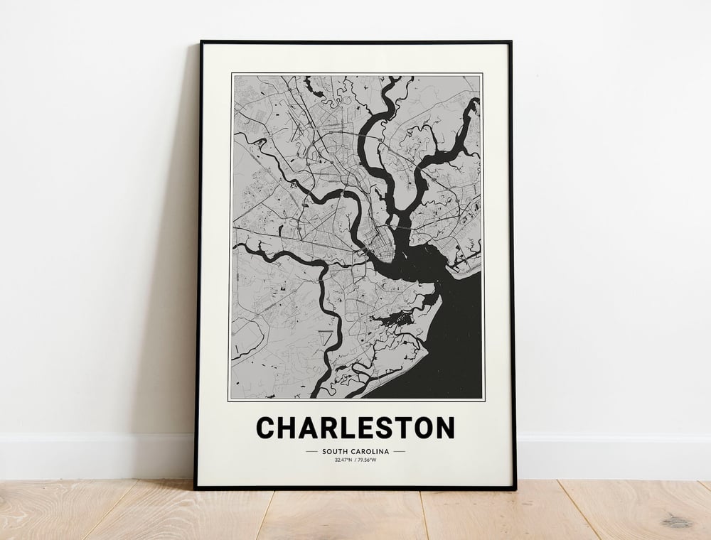 Carte de Charleston - Carte de la ville moderne des États-Unis en noir et blanc Poster