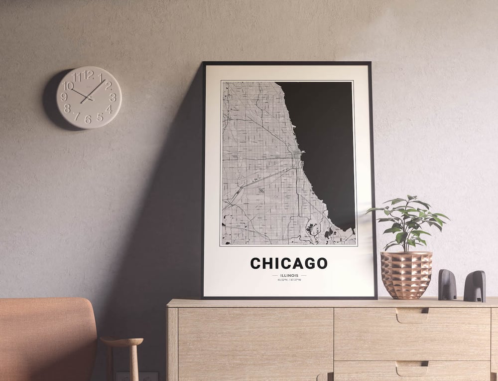 Carte de Chicago - Carte de la ville moderne des États-Unis en noir et blanc Poster