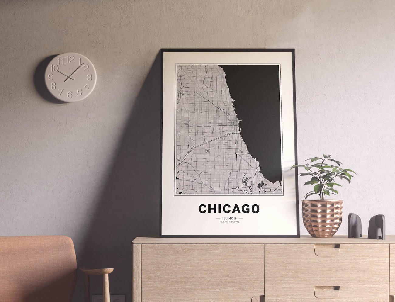 Chicago Map - Modern Black and White USA City Map Poster | Architeg Prints