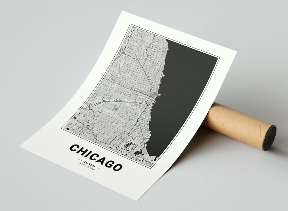 Chicago Map - Modern Black and White USA City Map Poster