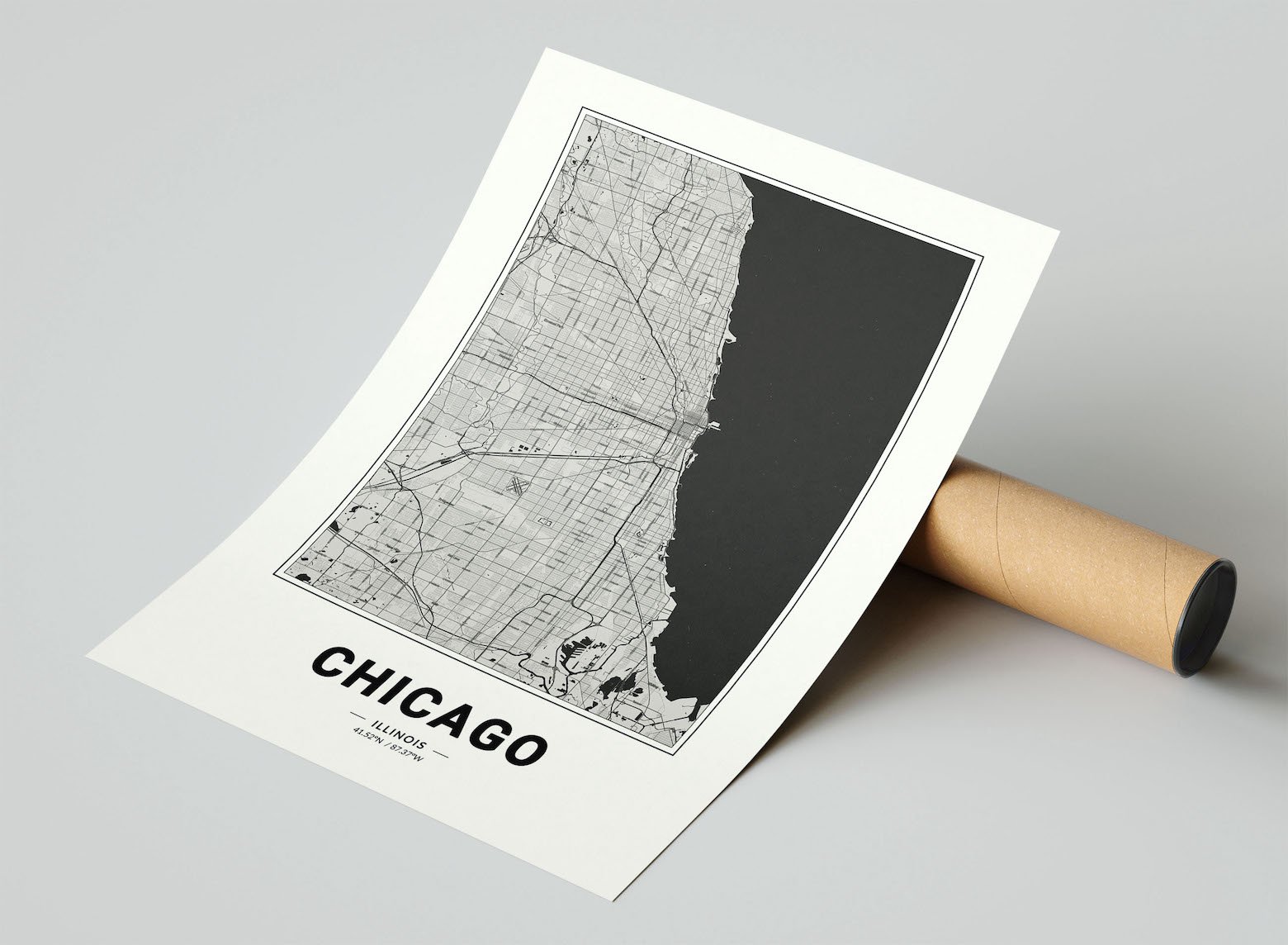 Chicago Map - Modern Black and White USA City Map Poster | Architeg Prints