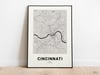 Carte de Cincinnati - Carte de la ville moderne des États-Unis en noir et blanc Poster
