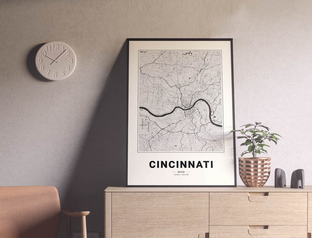 Cincinnati Map - Modern Black and White USA City Map Poster