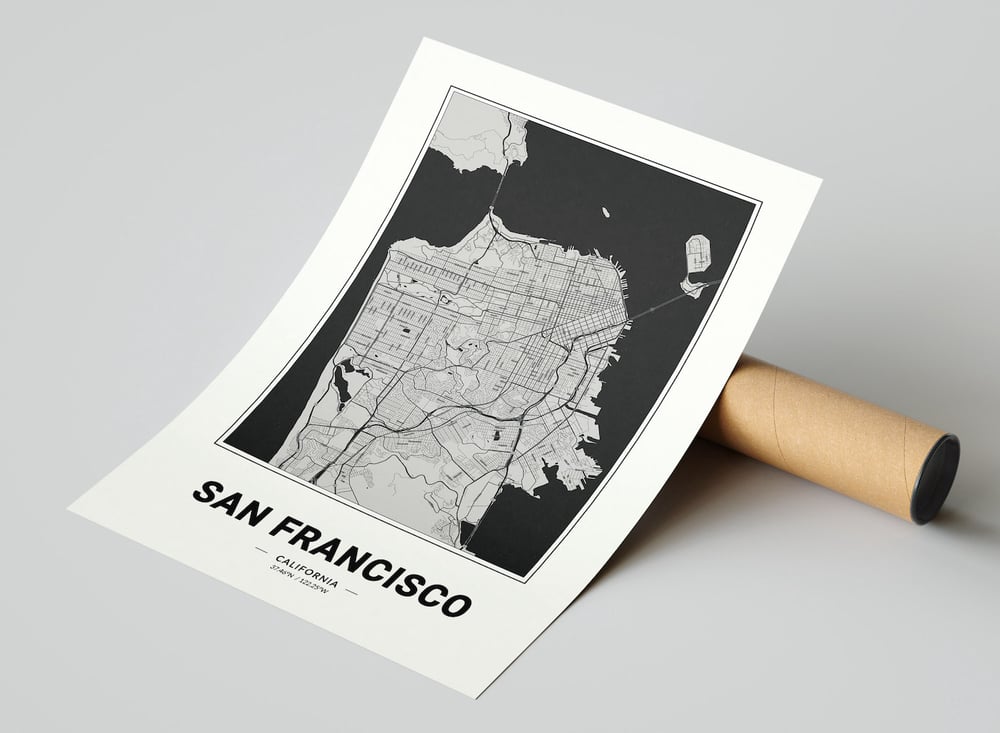 Carte de San Francisco - Carte de la ville moderne des États-Unis en noir et blanc Poster