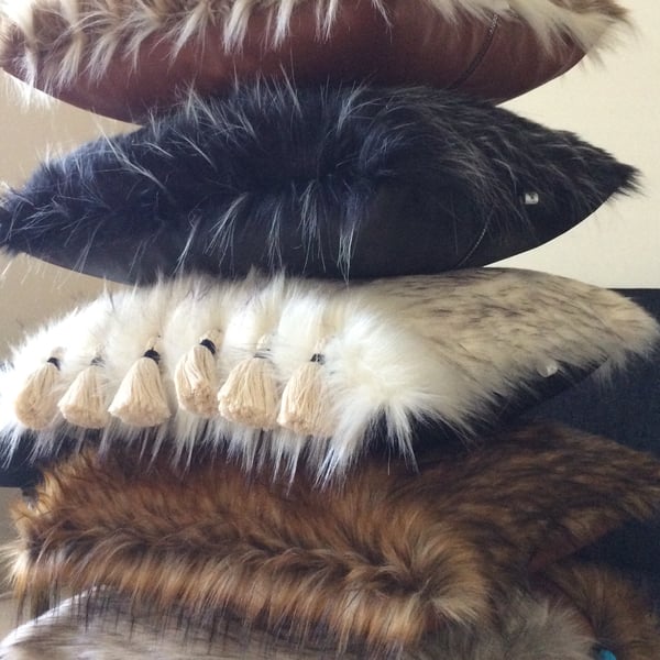 Image of Faux Fur & Faux Leather Cushion Covers